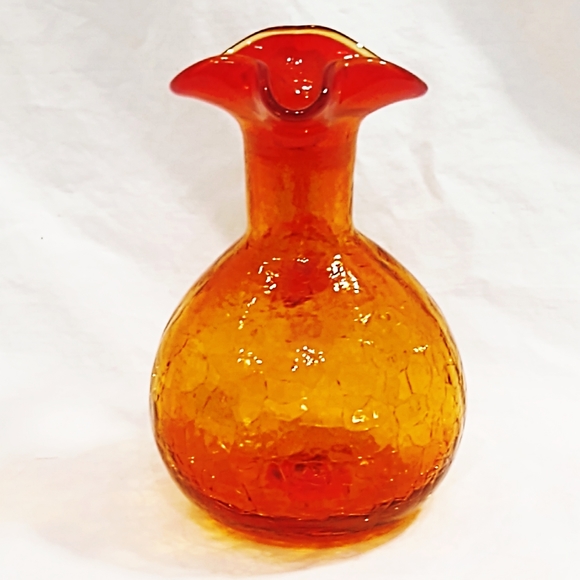 Vintage Mid-Century Modern LE Smith Amberina Crackle Glass Pitcher - Picture 2 of 6